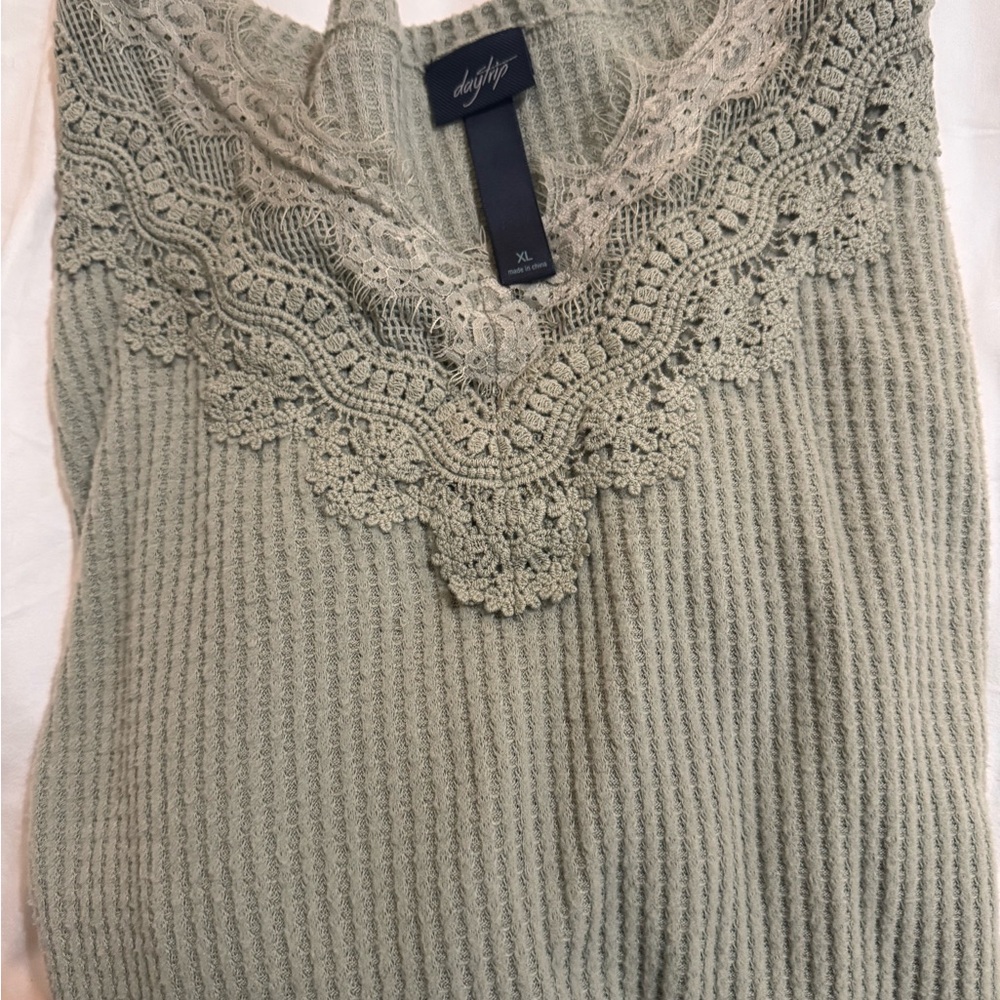 Daytrip Lace Trim Ribbed Camisole - Sage